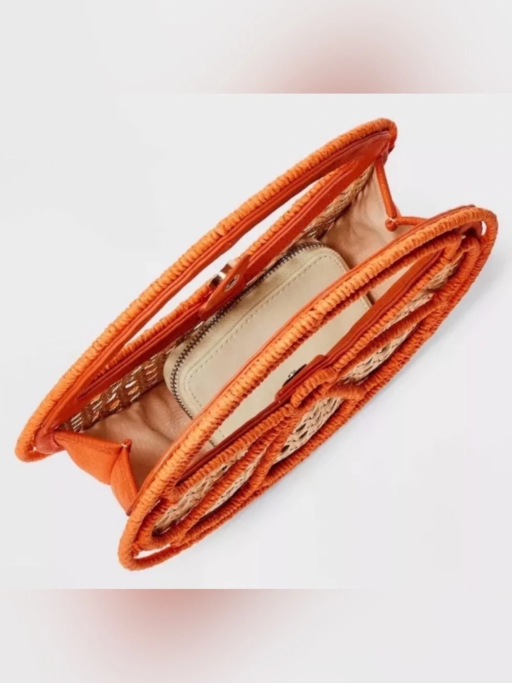 A New Day Rattan Wicker Orange Slice Fruit Bag Circular Clutch Purse NWT